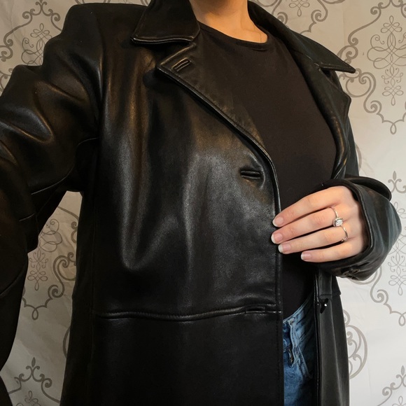 Black genuine leather long jacket. Fully lined. - Picture 5 of 13